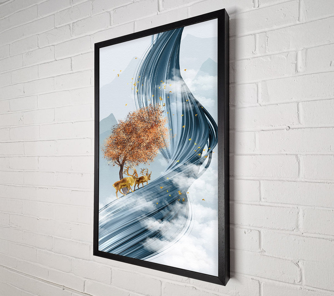  A Canvas Print of Gold Reindeer Tree Wave Canvas Print