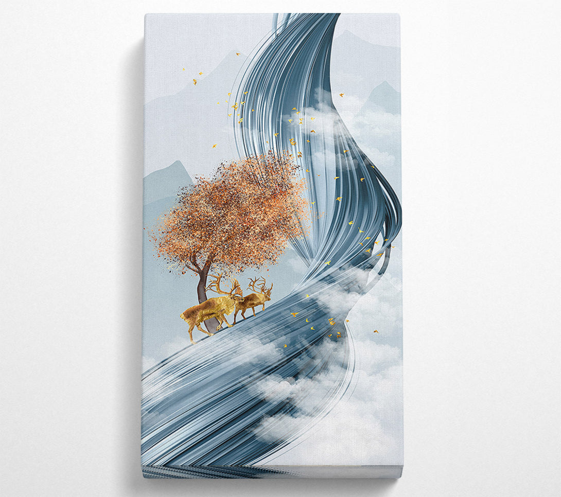  A Canvas Print of Gold Reindeer Tree Wave Canvas Print
