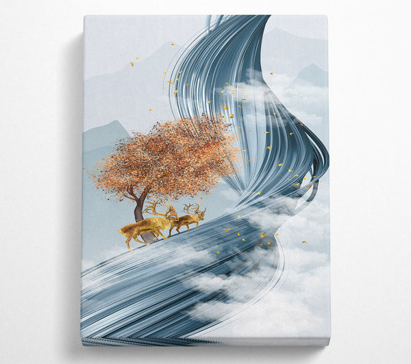  A Canvas Print of Gold Reindeer Tree Wave Canvas Print