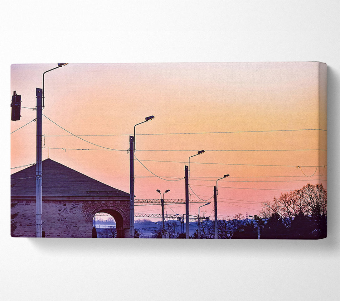 A Canvas Print of Peach Sunset Silhouettes Canvas Art