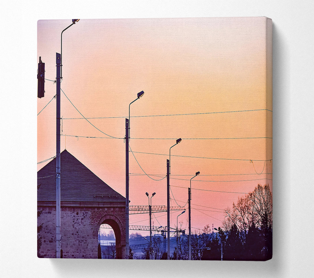  A Canvas Print of Peach Sunset Silhouettes Canvas Art