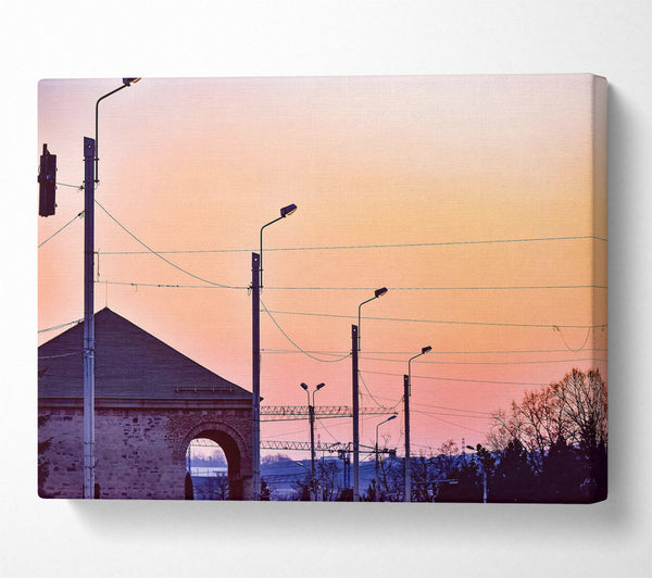  A Canvas Print of Peach Sunset Silhouettes Canvas Art