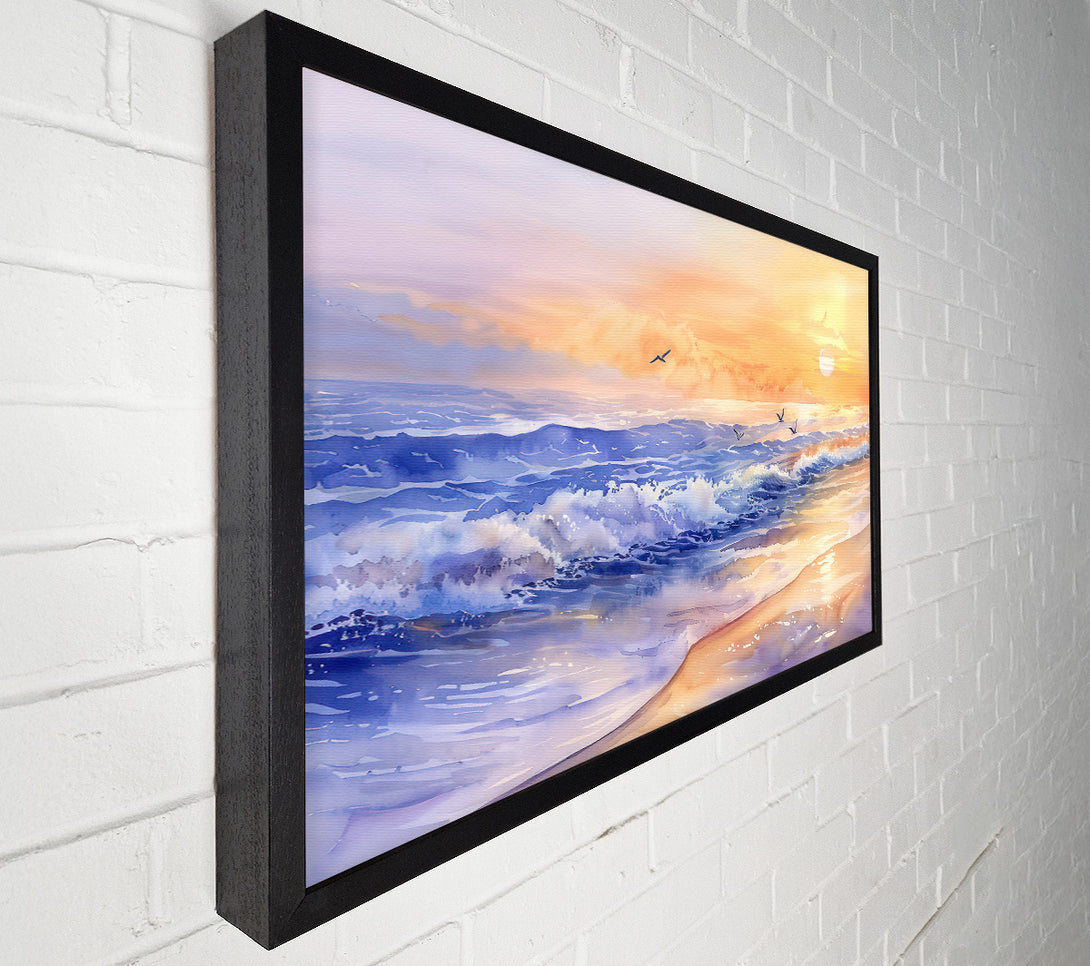  A Canvas Print of Golden Blue Sunset Waves Canvas Wall Art