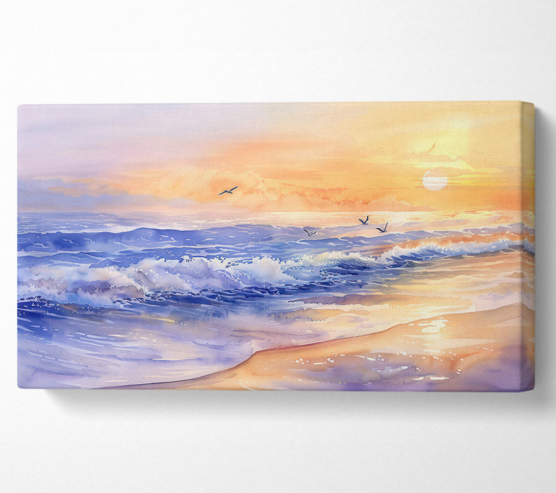  A Canvas Print of Golden Blue Sunset Waves Canvas Wall Art