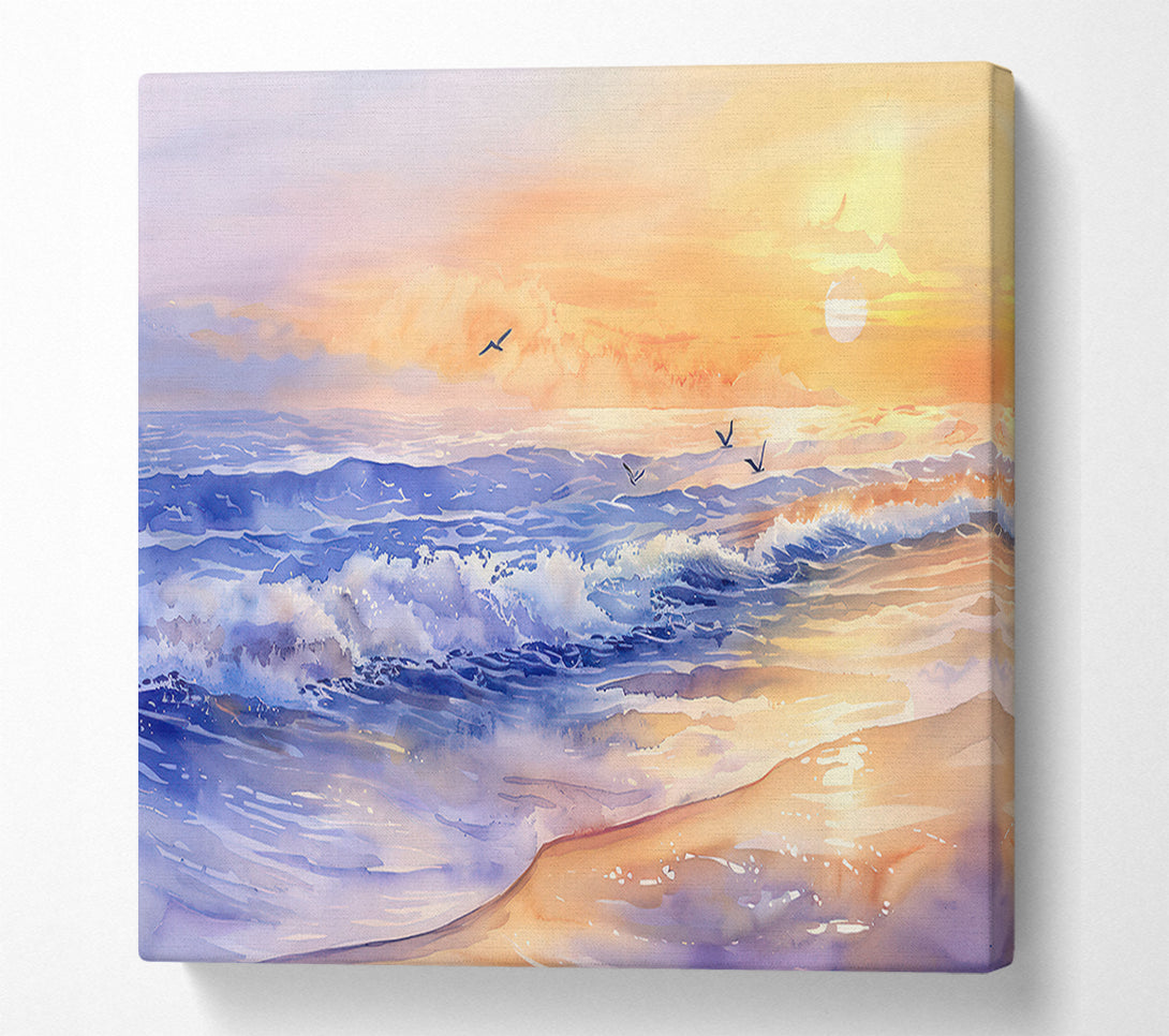  A Canvas Print of Golden Blue Sunset Waves Canvas Wall Art