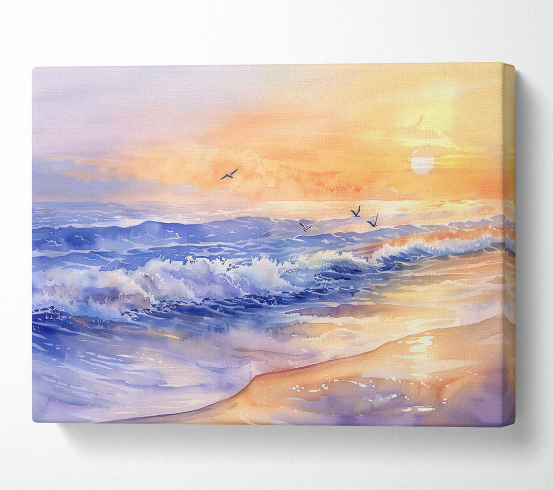  A Canvas Print of Golden Blue Sunset Waves Canvas Wall Art