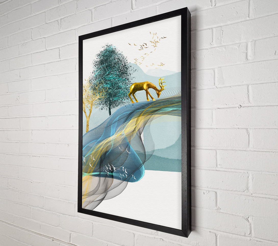  A Canvas Print of Gold Stag Trees Canvas Wall Art