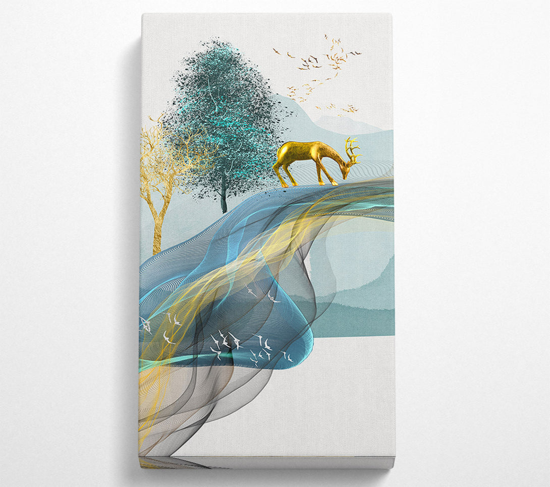  A Canvas Print of Gold Stag Trees Canvas Wall Art