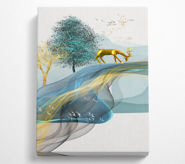  A Canvas Print of Gold Stag Trees Canvas Wall Art