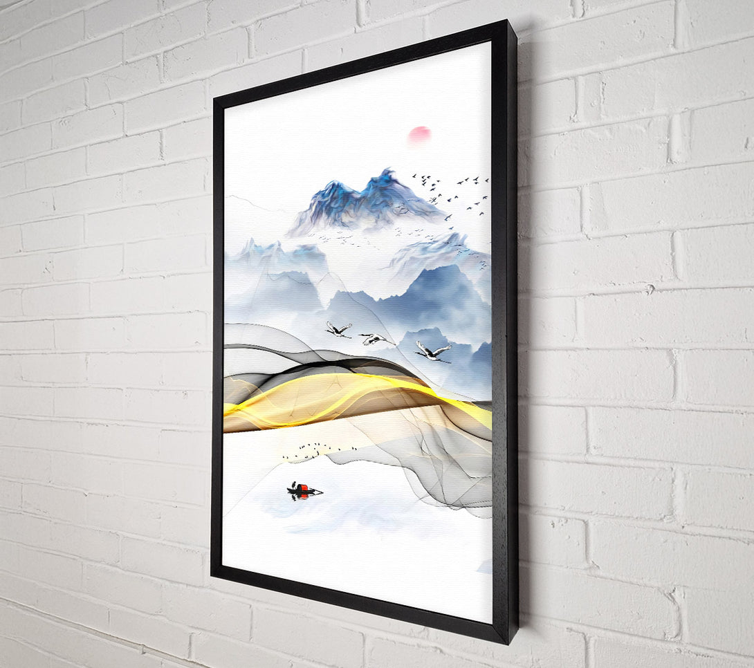 A Canvas Print of Gold Swirl  Boat On Lake Abstract Canvas Wall Art