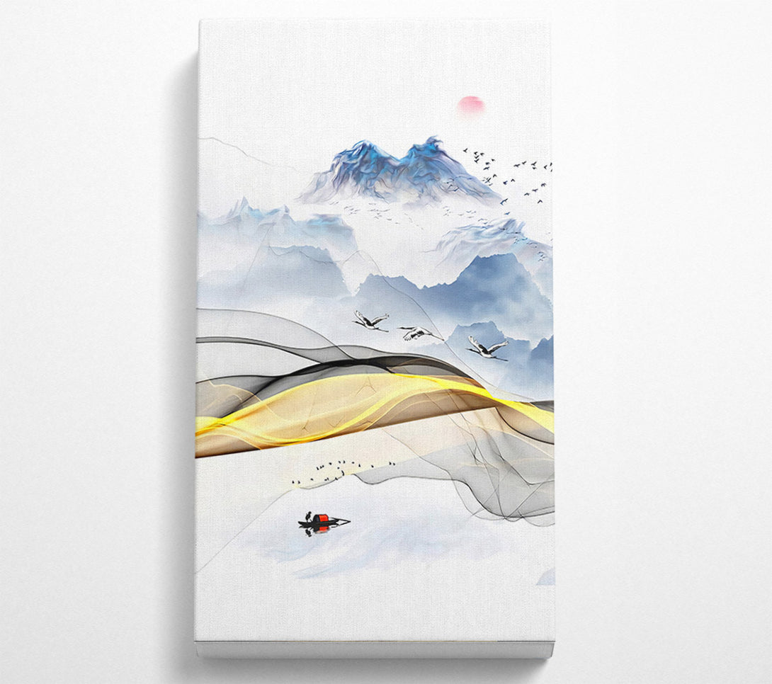  A Canvas Print of Gold Swirl  Boat On Lake Abstract Canvas Wall Art