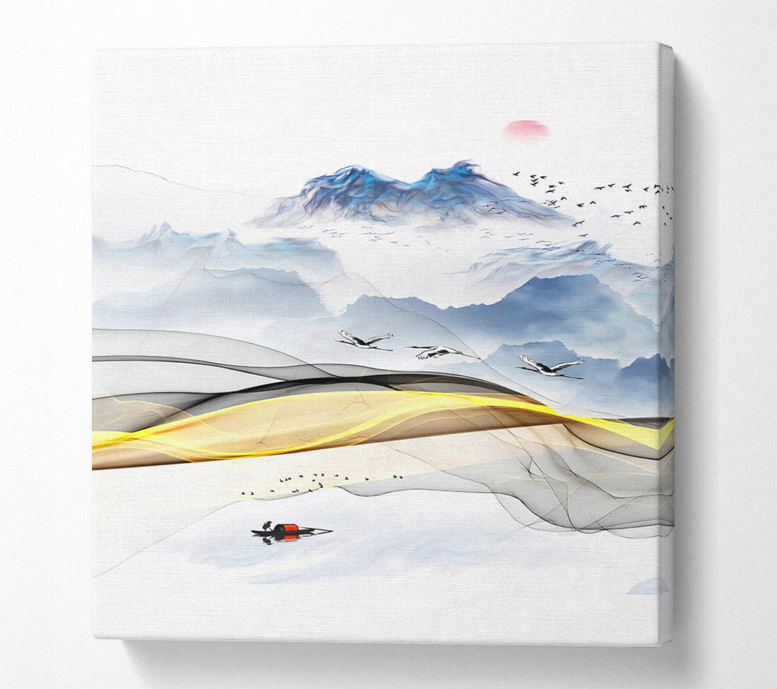  A Canvas Print of Gold Swirl  Boat On Lake Abstract Canvas Wall Art