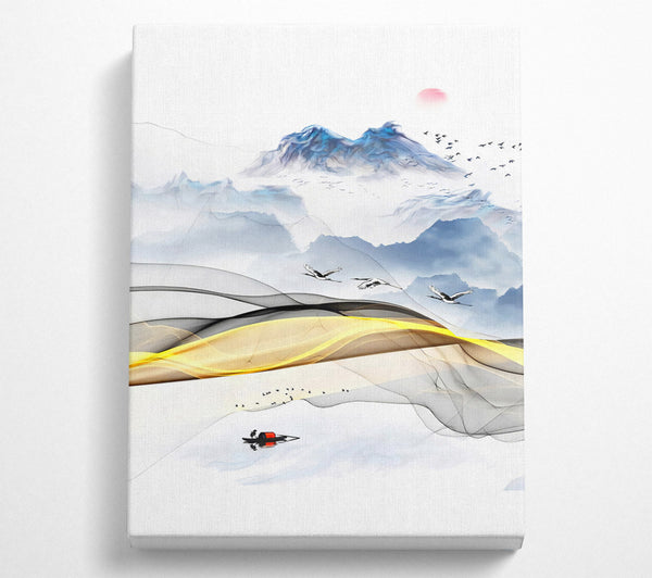  A Canvas Print of Gold Swirl  Boat On Lake Abstract Canvas Wall Art