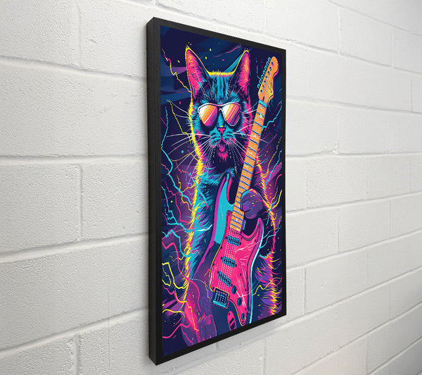 Neon Cat Shreds Guitar