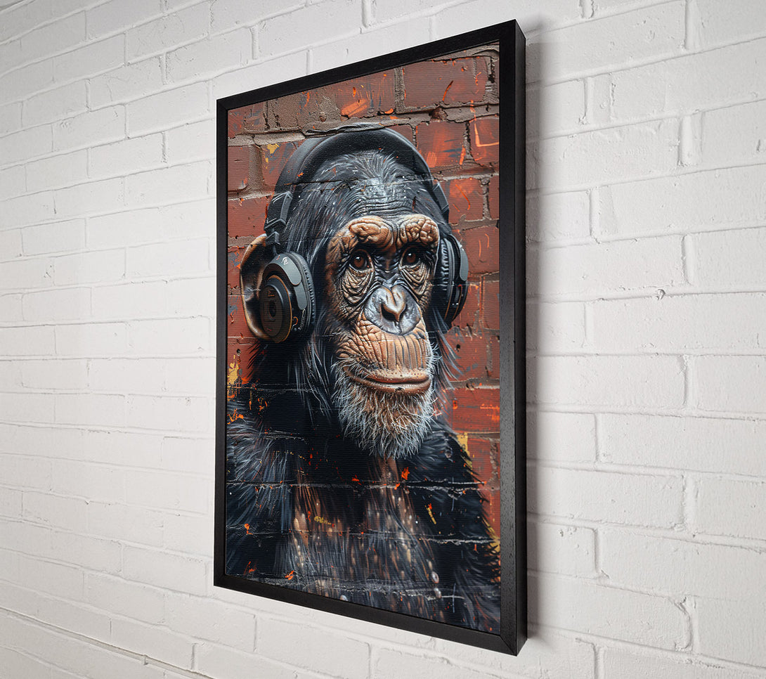  A Canvas Print of Black Chimp Listening Canvas Art