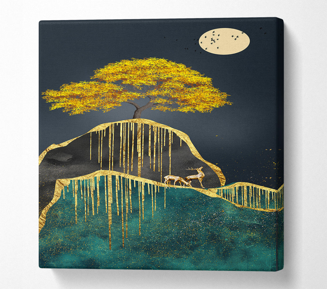  A Canvas Print of Gold Tree In The Moon Light Canvas Wall Art