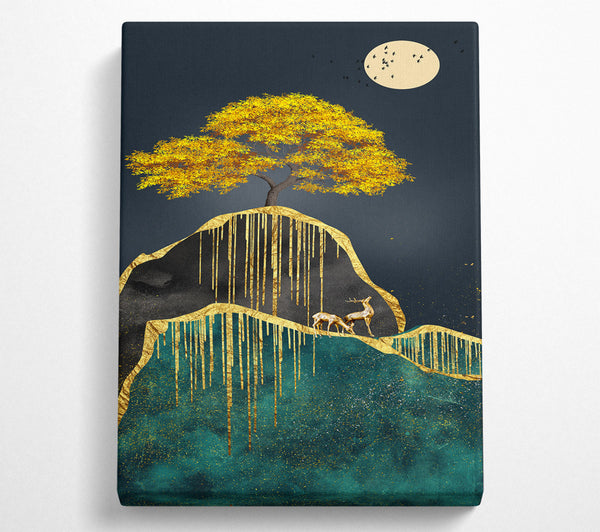  A Canvas Print of Gold Tree In The Moon Light Canvas Wall Art