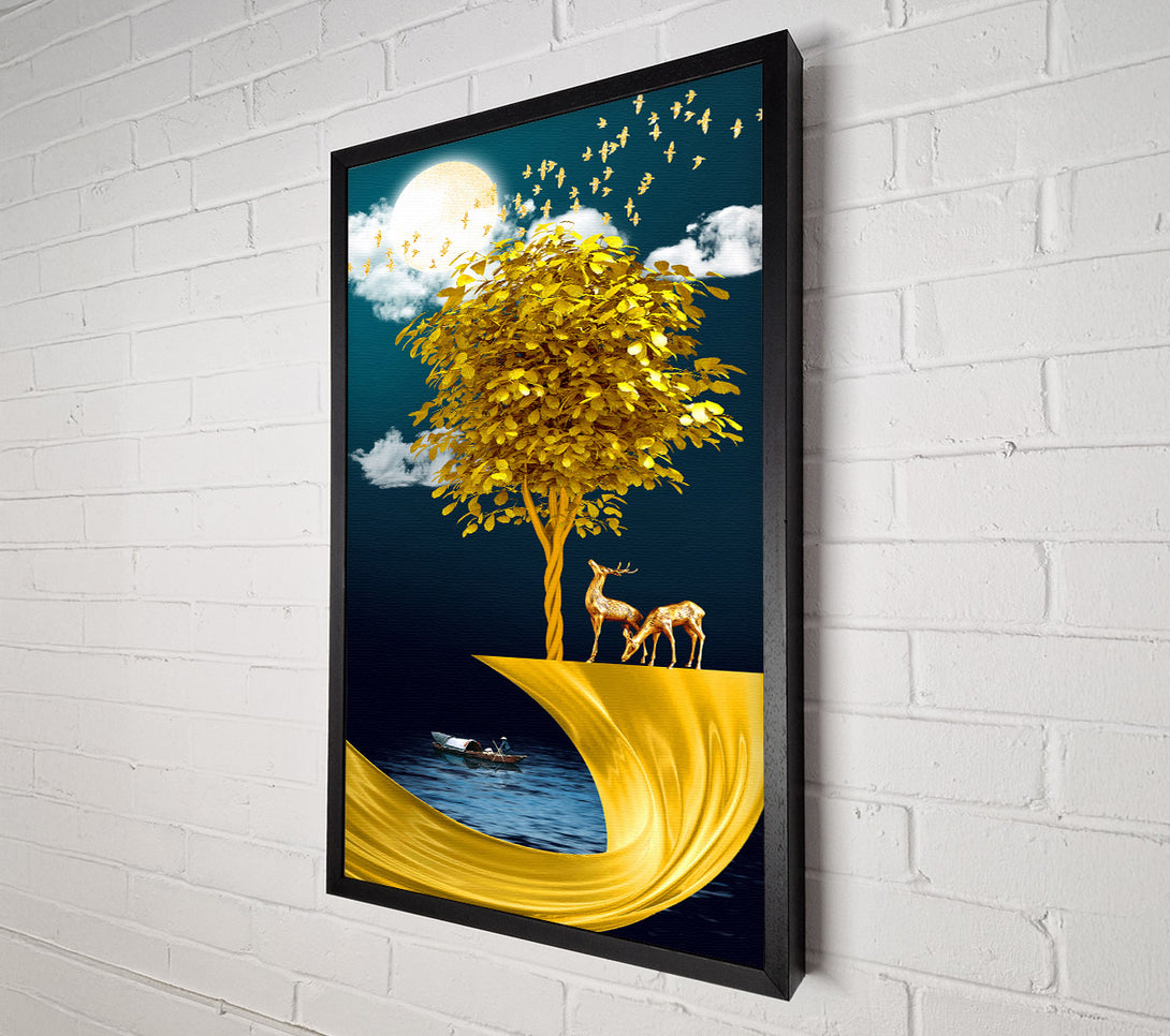  A Canvas Print of Gold Tree Stag Canvas Wall Art