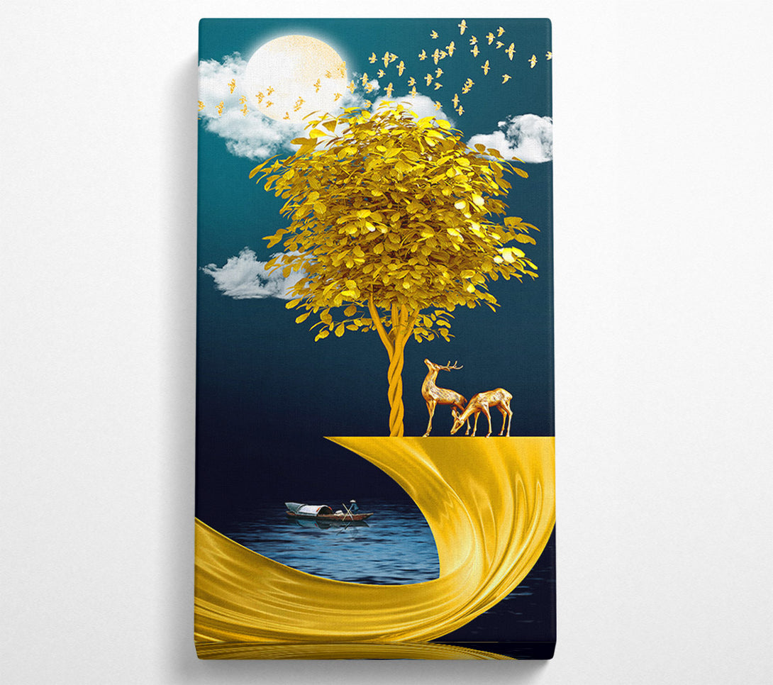  A Canvas Print of Gold Tree Stag Canvas Wall Art