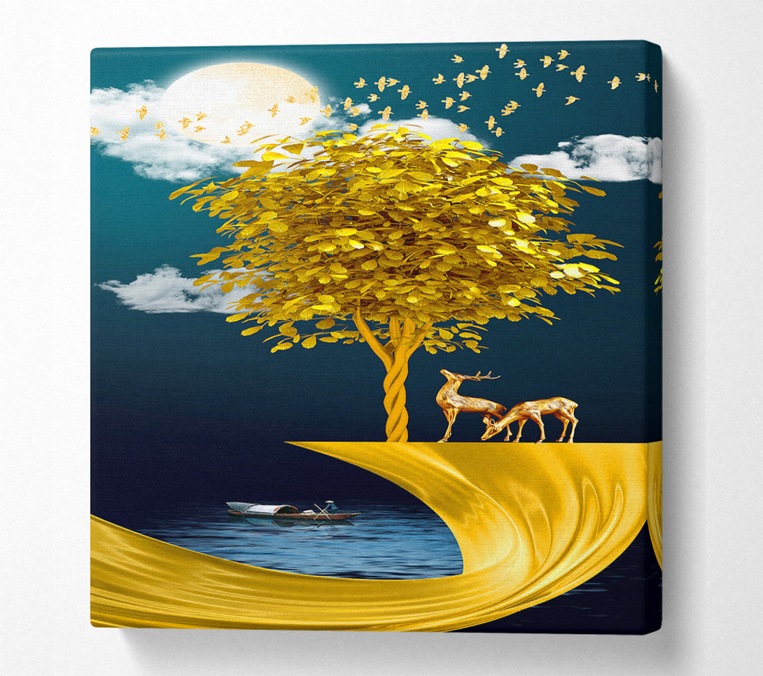  A Canvas Print of Gold Tree Stag Canvas Wall Art