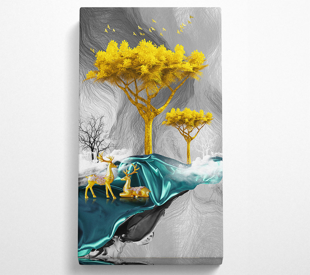  A Canvas Print of Gold Tree With Two Deers Canvas Print