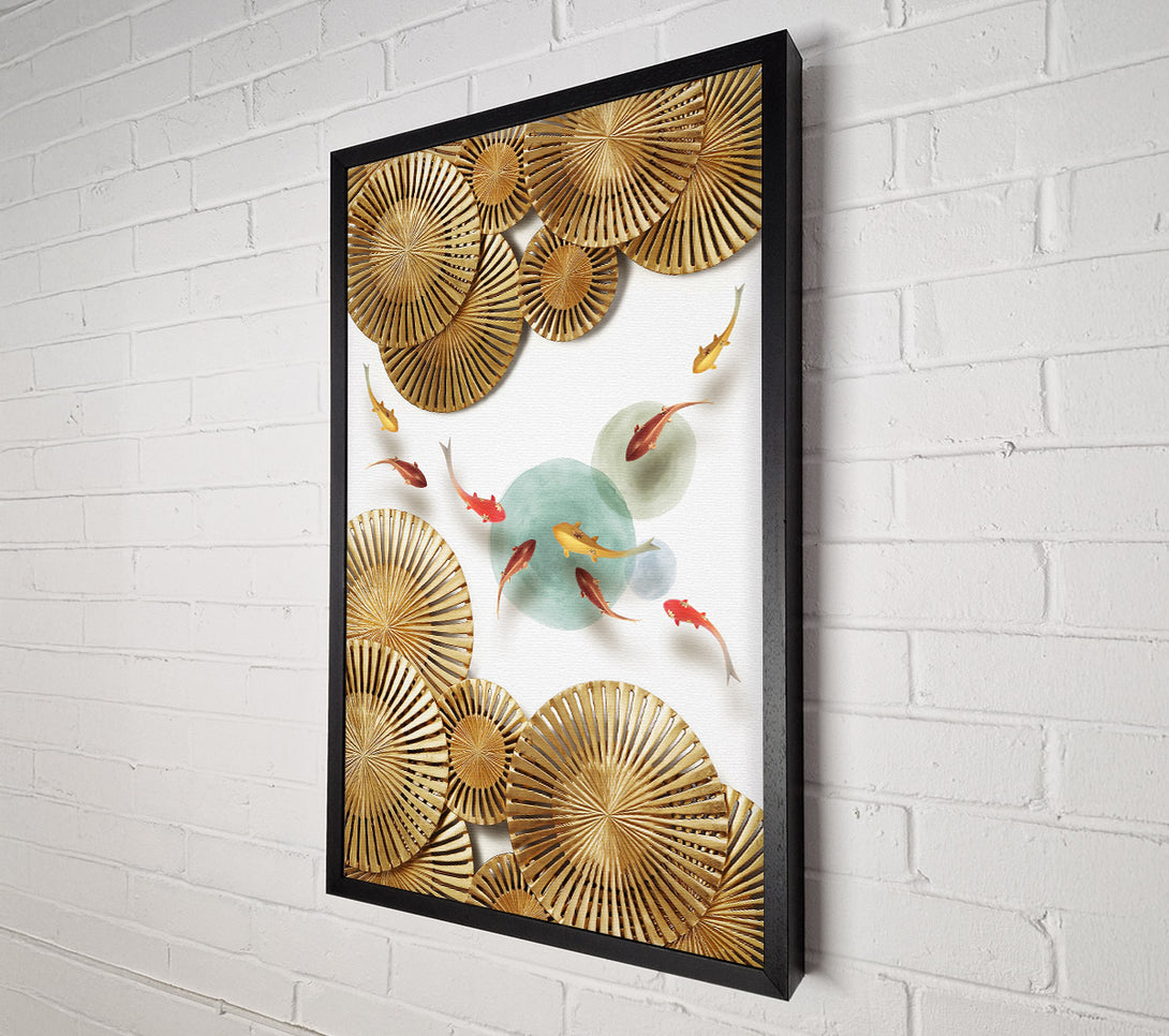  A Canvas Print of Gold Wheeled Shapes  With Fish Canvas Wall Art