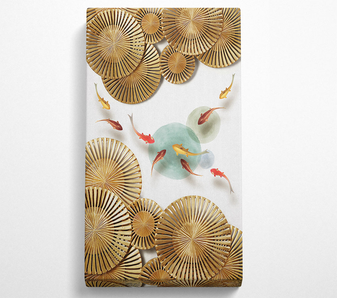  A Canvas Print of Gold Wheeled Shapes  With Fish Canvas Wall Art