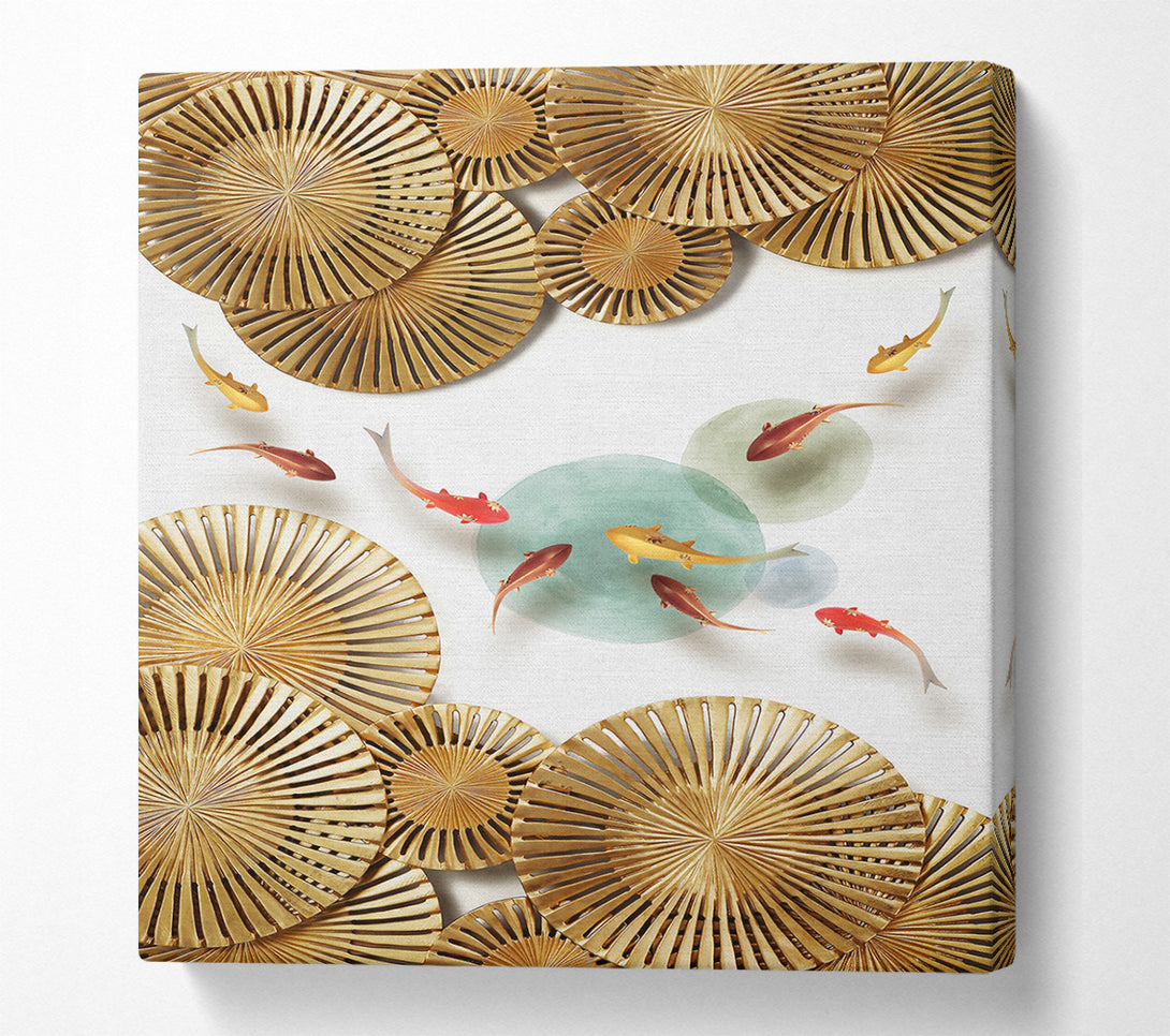  A Canvas Print of Gold Wheeled Shapes  With Fish Canvas Wall Art