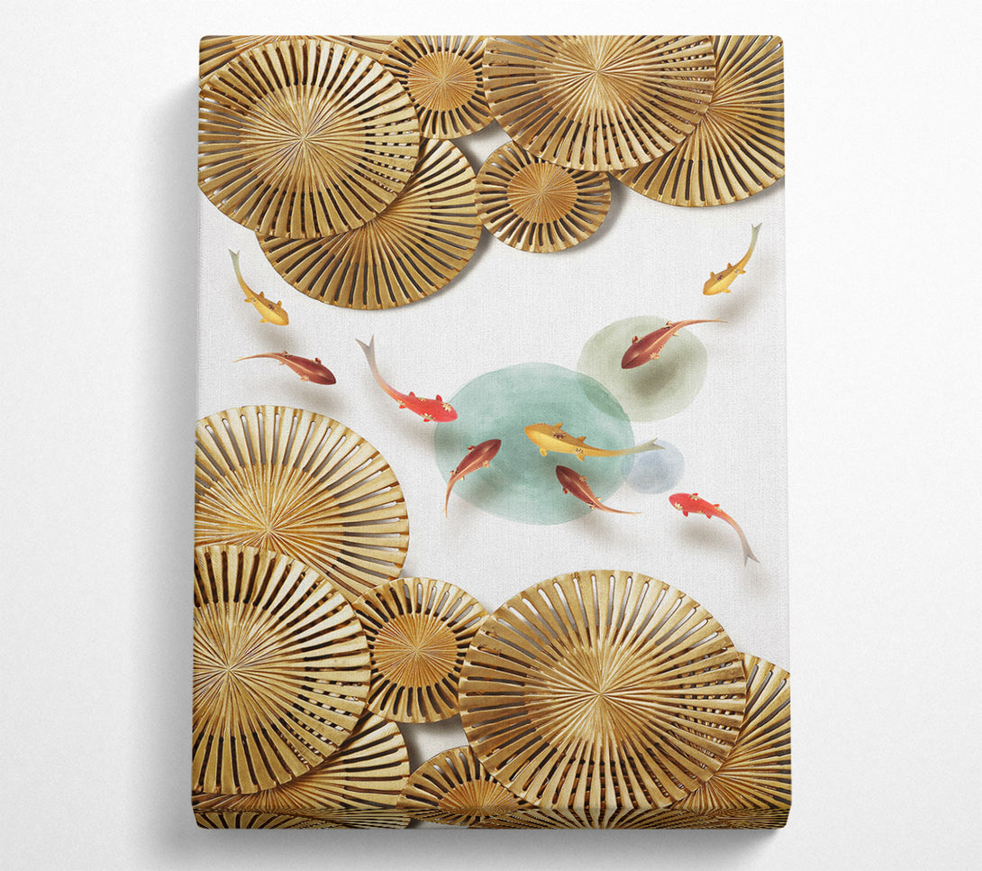  A Canvas Print of Gold Wheeled Shapes  With Fish Canvas Wall Art