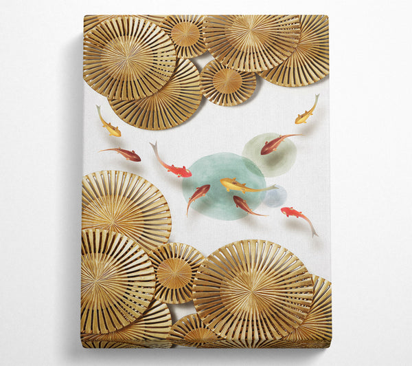  A Canvas Print of Gold Wheeled Shapes  With Fish Canvas Wall Art