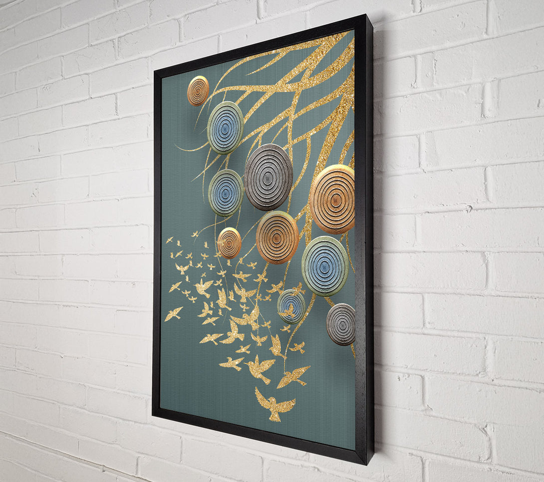  A Canvas Print of Golden Birds  Abstract Circles Canvas Wall Art
