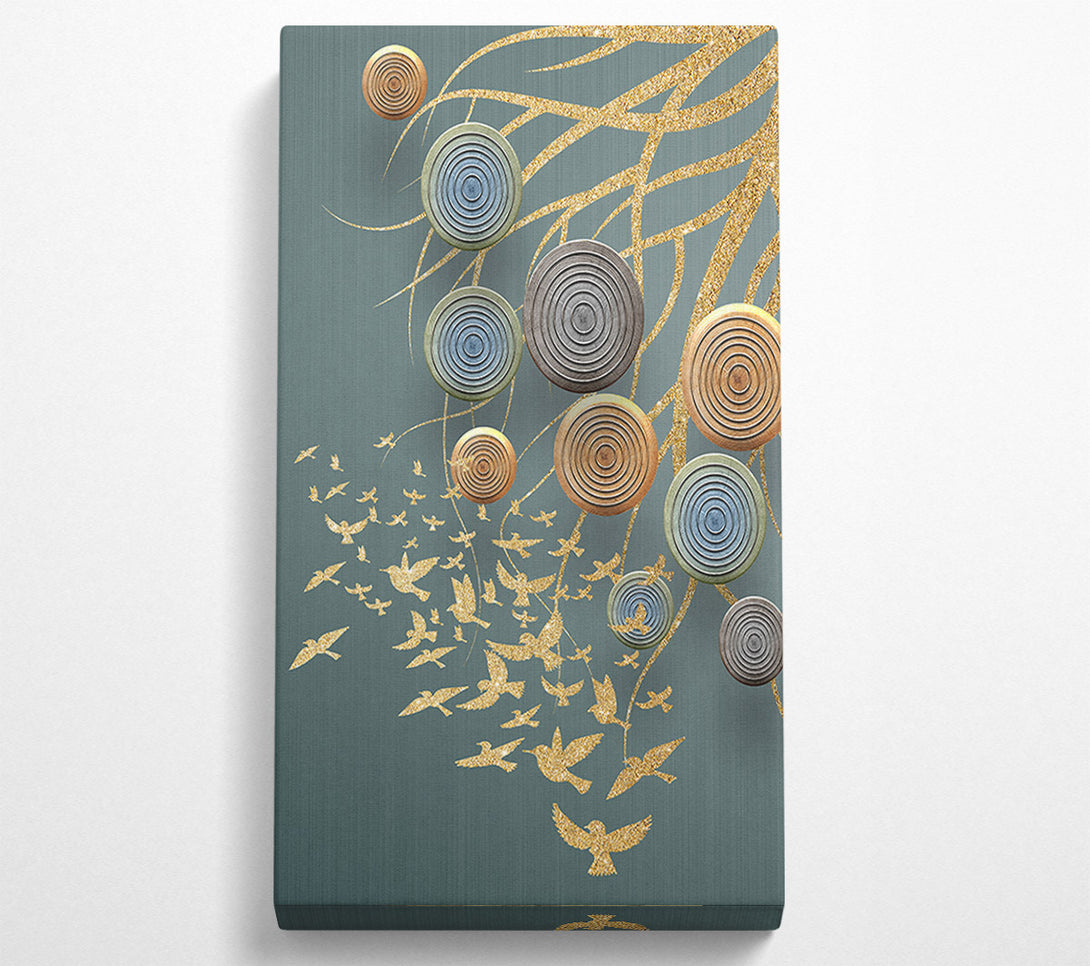  A Canvas Print of Golden Birds  Abstract Circles Canvas Wall Art