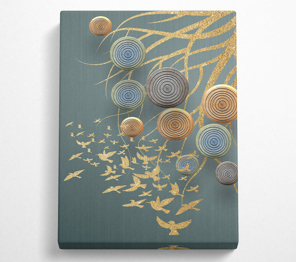  A Canvas Print of Golden Birds  Abstract Circles Canvas Wall Art