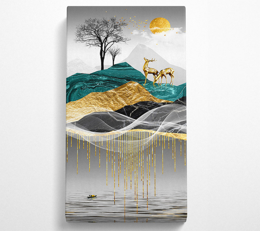 A Canvas Print of Golden Deer On Abstract Hill Canvas Print