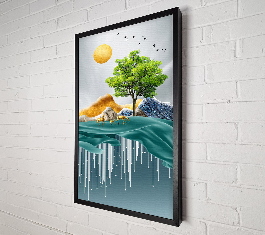  A Canvas Print of Golden Deers On Lake Canvas Wall Art