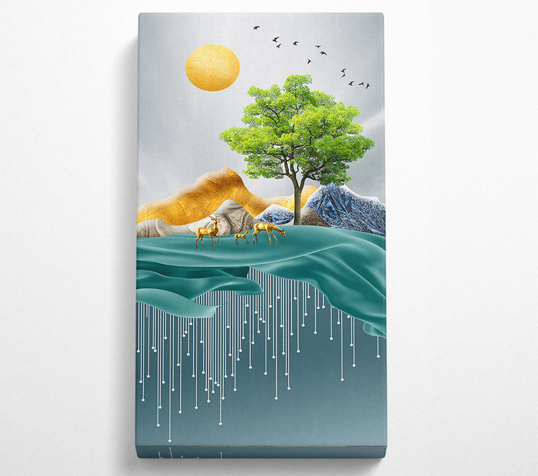  A Canvas Print of Golden Deers On Lake Canvas Wall Art