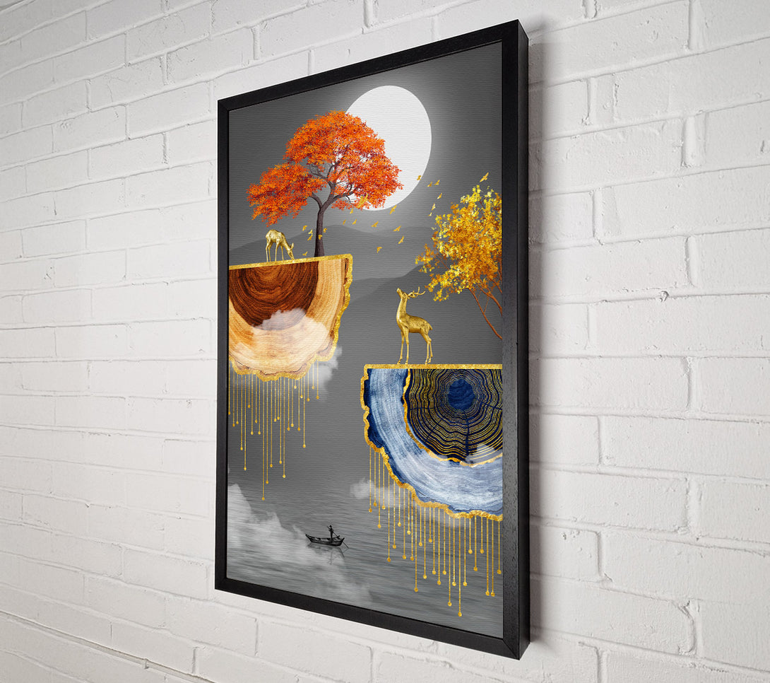  A Canvas Print of Golden Reindeer  Grey Lake Canvas Art