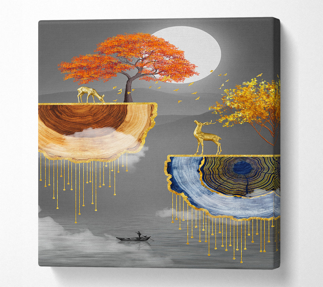  A Canvas Print of Golden Reindeer  Grey Lake Canvas Art