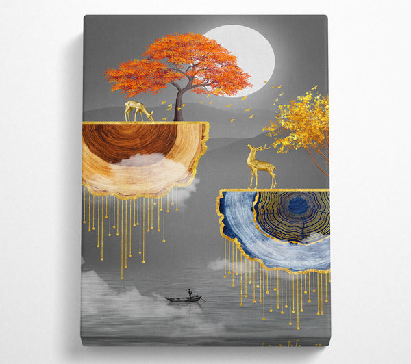  A Canvas Print of Golden Reindeer  Grey Lake Canvas Art
