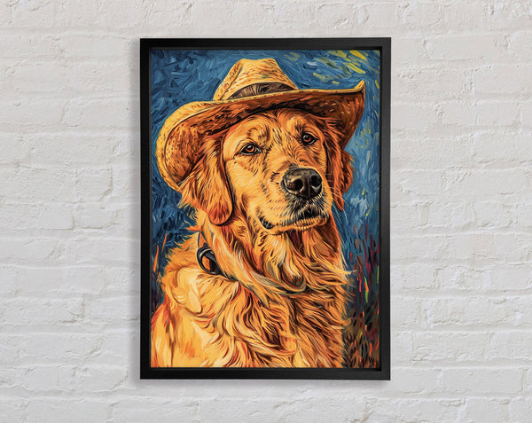 Golden Retriever Hat Van Gogh Framed Print