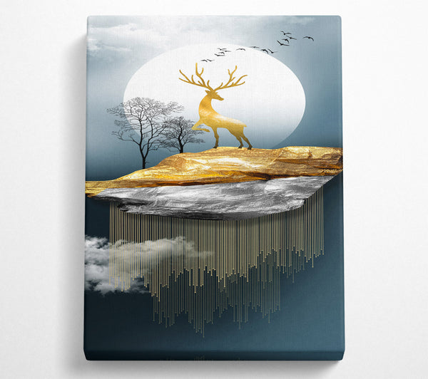  A Canvas Print of Golden Stag On Golden Rock Canvas Wall Art