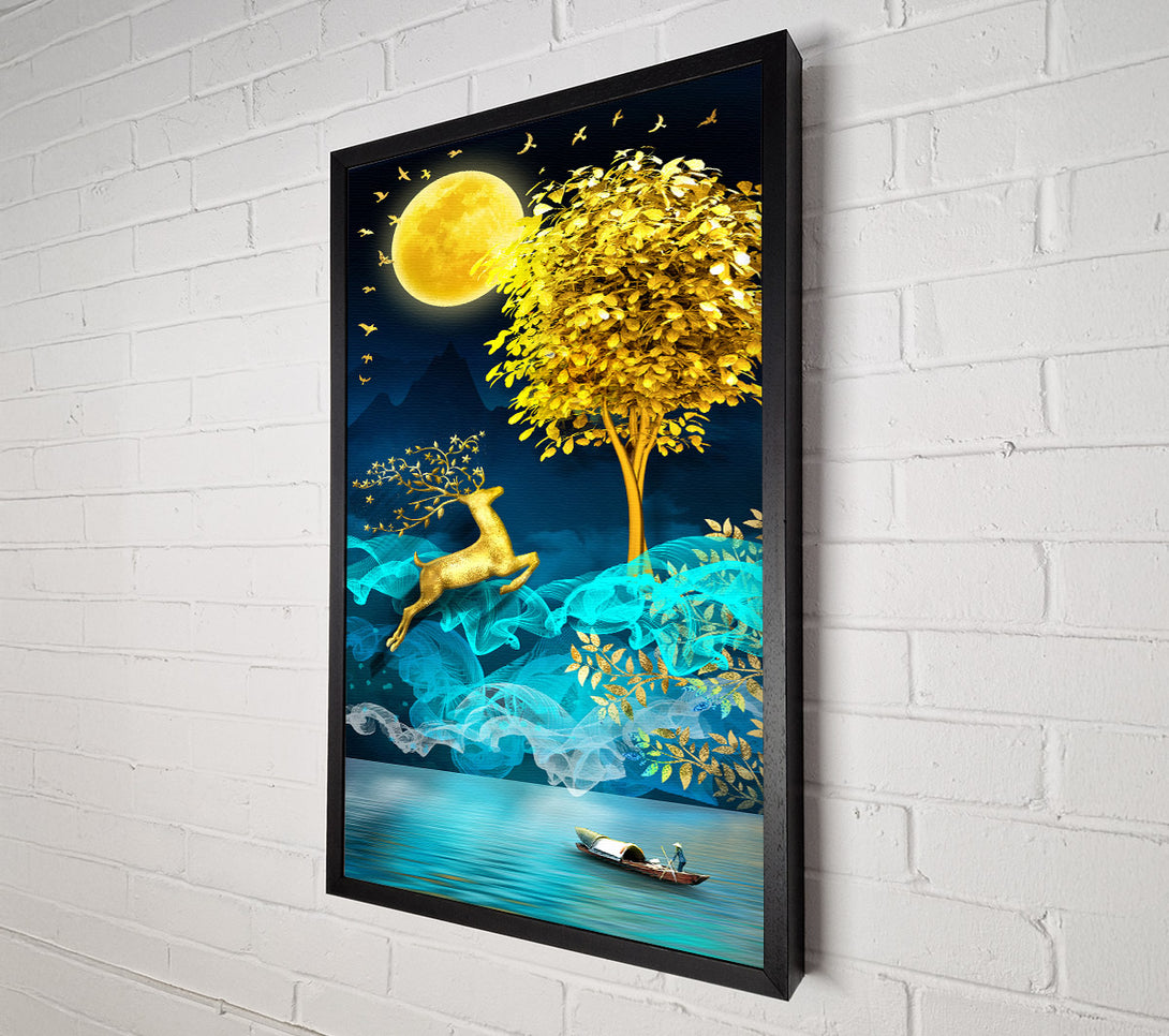  A Canvas Print of Golden Sun  Boat On Lake Canvas Print