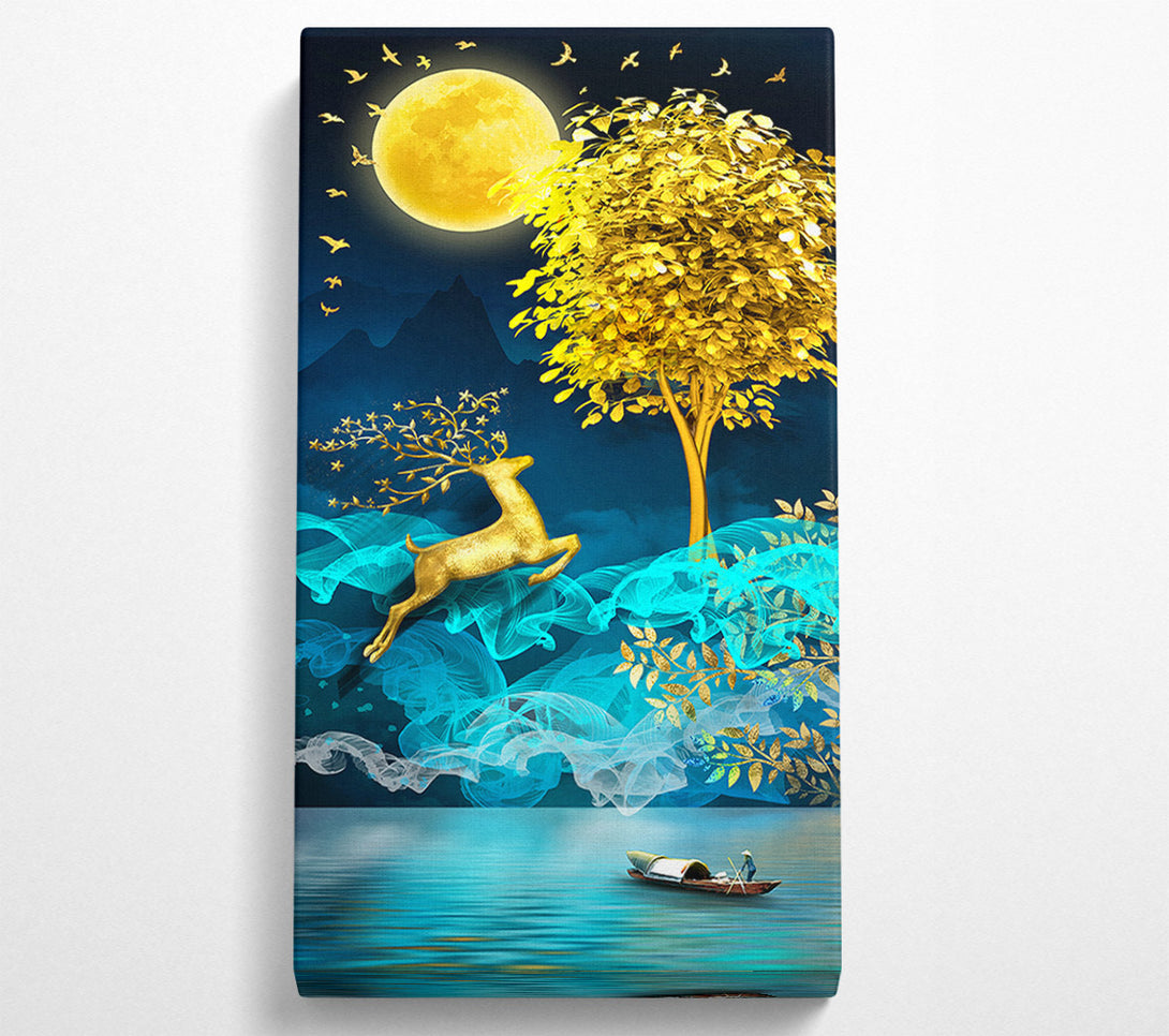  A Canvas Print of Golden Sun  Boat On Lake Canvas Print