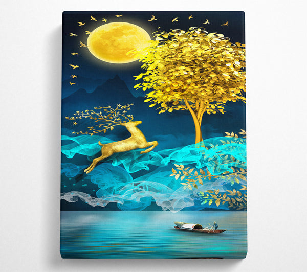  A Canvas Print of Golden Sun  Boat On Lake Canvas Print