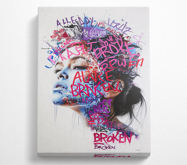  A Canvas Print of Graffiti Words Broke Woman Canvas Wall Art