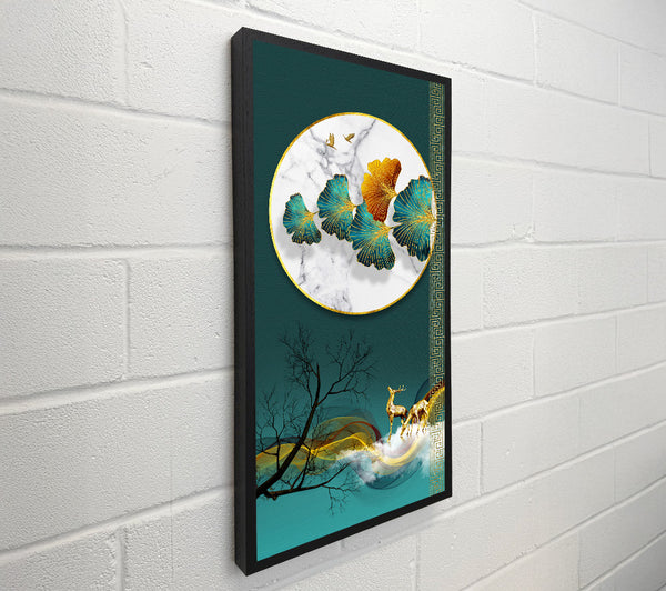 Green Abstract Golden Deers