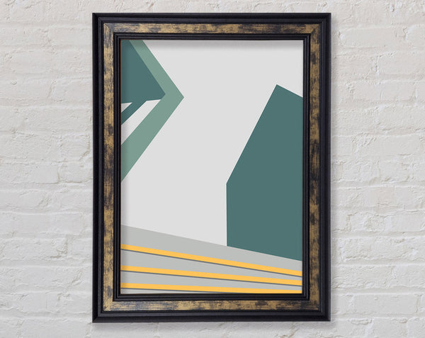 Green And Walnut Abstract  Yellow Lines Framed Print