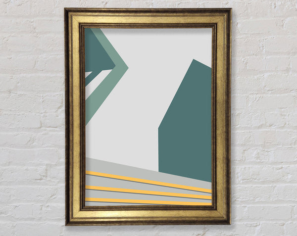 Green And White Abstract  Yellow Lines Framed Print