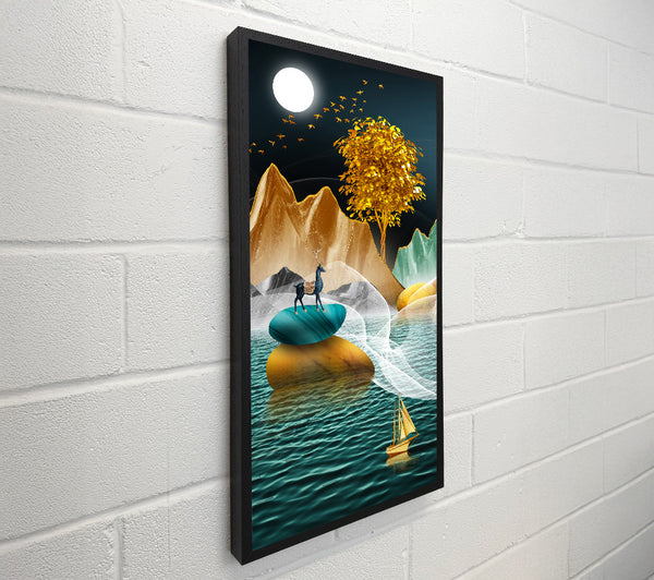 Green Lake With Golden Tree