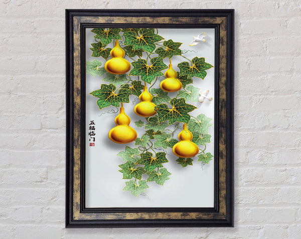 Green Leaves  Yellow Ornaments Framed Print